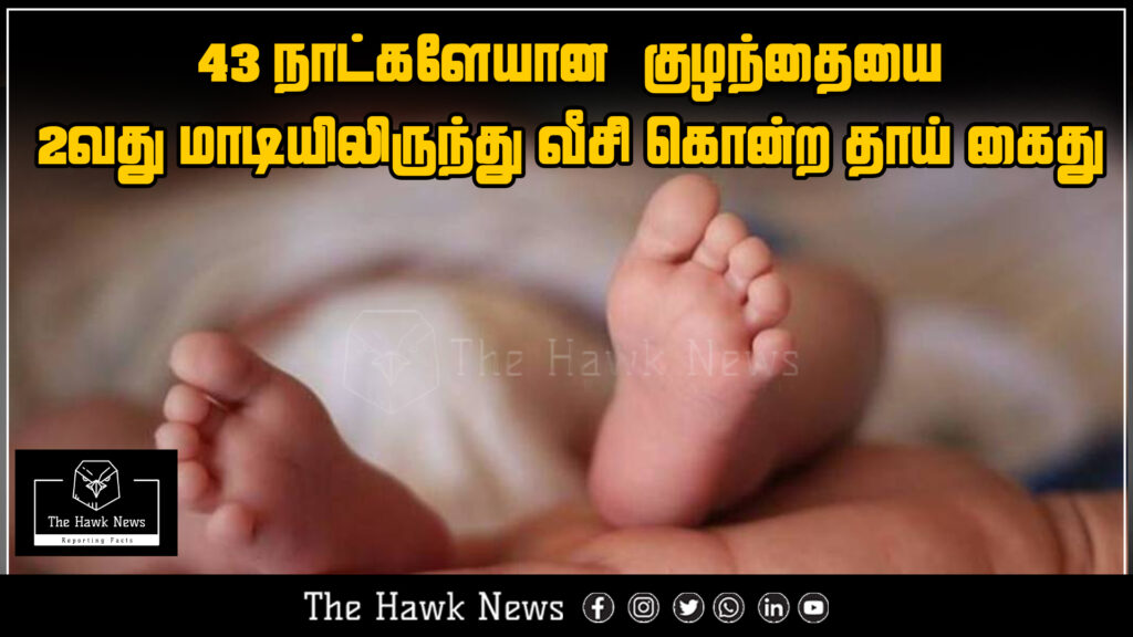 Tragic incident: Mother arrested for allegedly killing her 43-day-old infant by throwing the baby from a second-floor building.