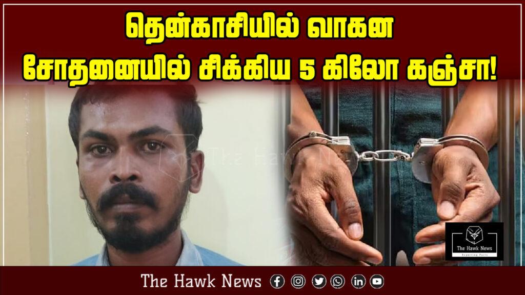 5 kg of ganja seized during a routine vehicle check by police in Tenkasi