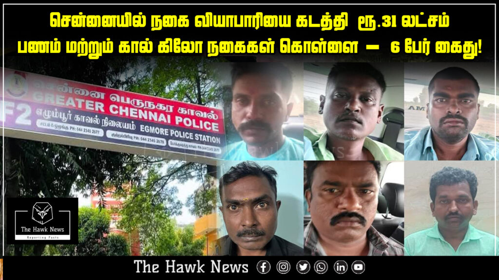 "Six people arrested for kidnapping a jewelry trader and looting valuable ornaments."